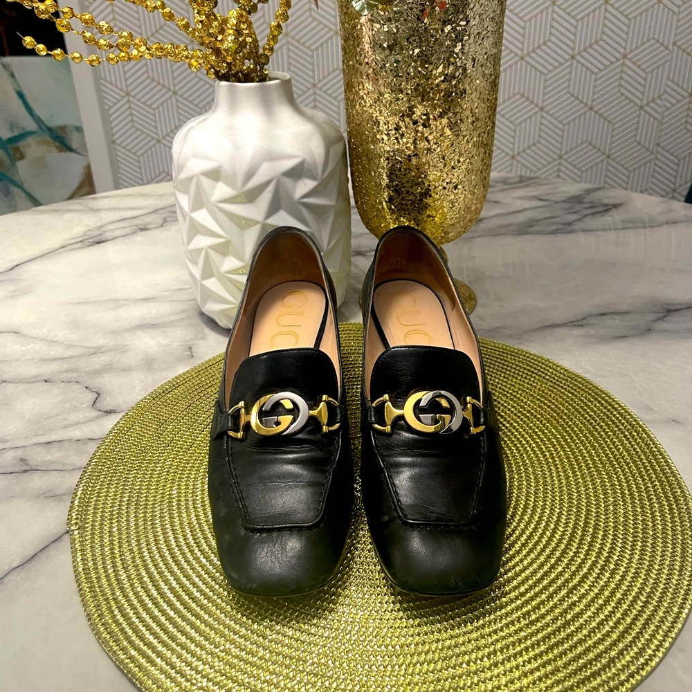 Gucci leather loafer pumps